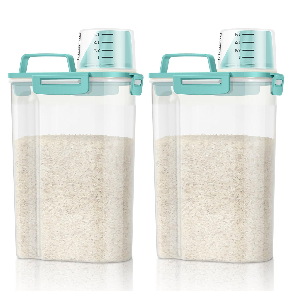 TBMax Rice Container Cereal Storage Container 2 Pack 5 Lbs, Kitchen Pantry Dry Food Storage Holder with Easy-Pouring Spout & Handy Cup, Small Pet Dog Cat Food Dispenser for Daily Feeding -Grey
