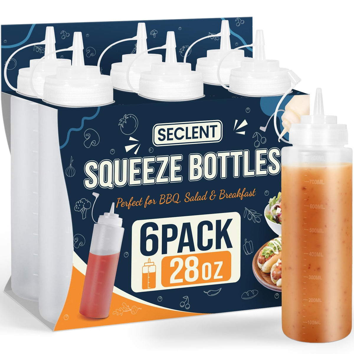 16 oz Condiment Squeeze Bottles, Squeeze Bottles for Sauces, Syrup Bottles