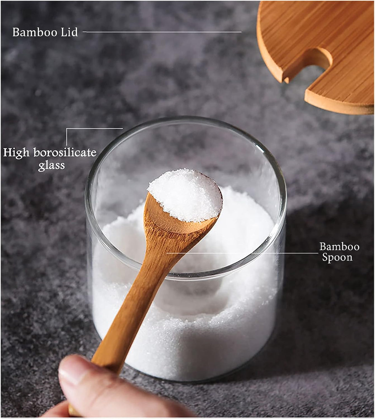 Glass Condiment Canister Pots Set, Salt Sugar Spice Storage, 10oz, 3 PCS
