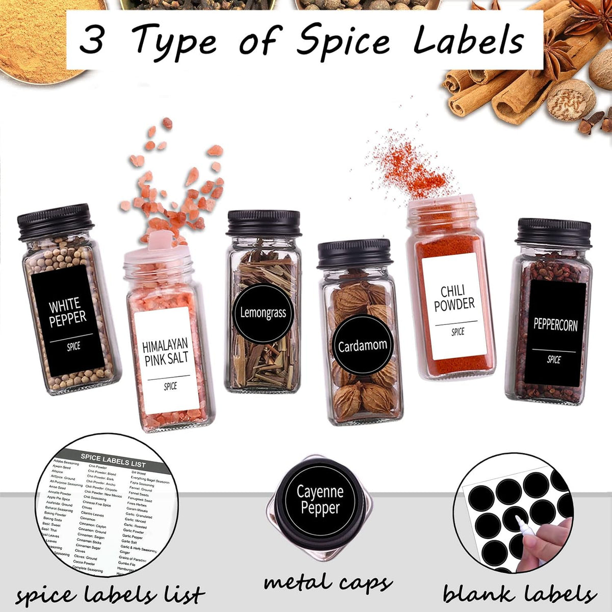 Churboro 25 Pack Glass Spice Jars with Labels, 4oz Spice Containers