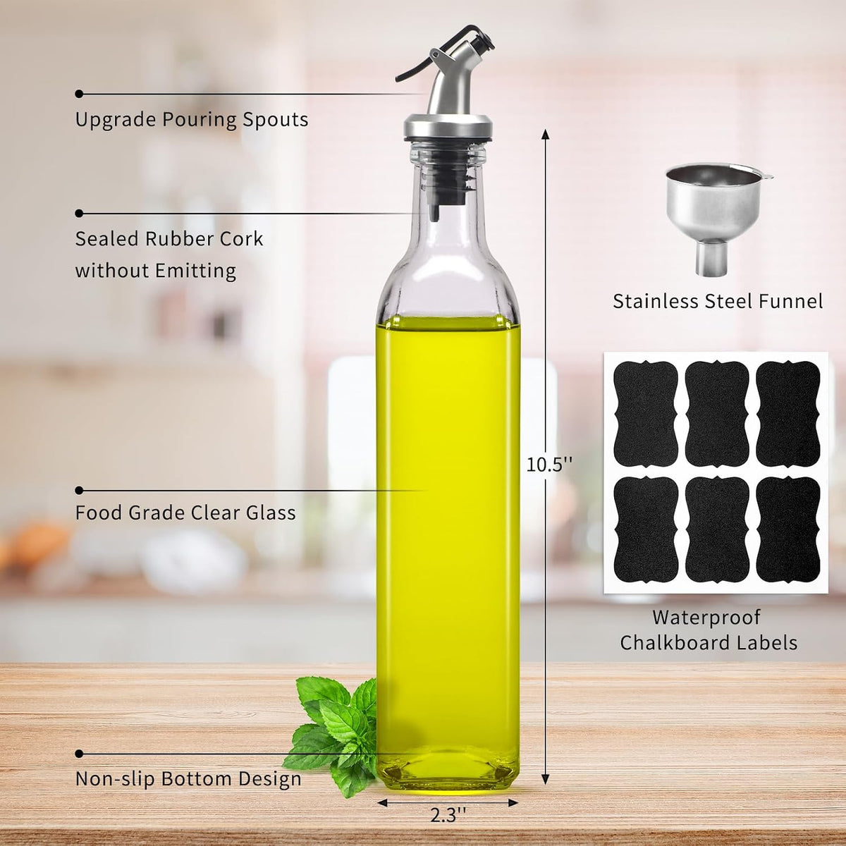 BAKHUK 4 Pack 17oz Olive Oil Dispenser Bottles Clear Glass with Pourers