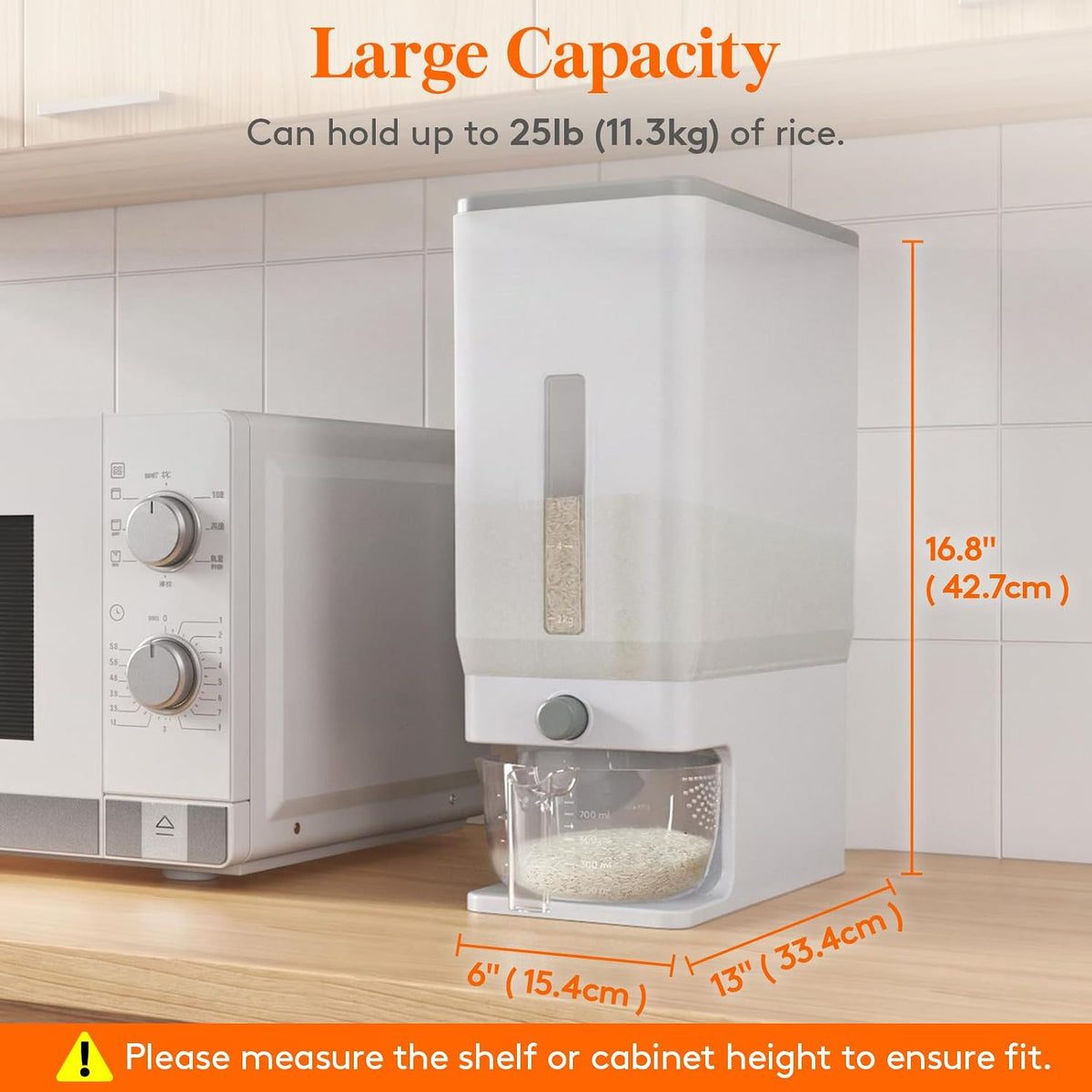 Lifewit Rice Container 26 Lbs, One-Press Dispenser with Measuring Cup