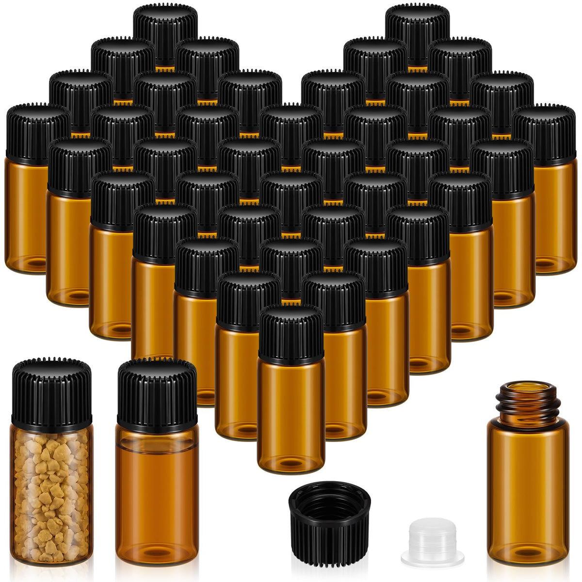 Lallisa 80 Pcs 5 ml Glass Vials with Screw Caps, Leakproof Small Glass Bottles Bulk, Mini Sample Vials with Plastic Stopper for Essential Oils, Sample, DIY Craft (Clear with Black Cap)