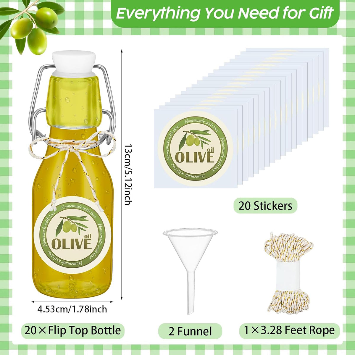 Queekay 20 Pack Mini Swing Top Glass Bottles with Labels