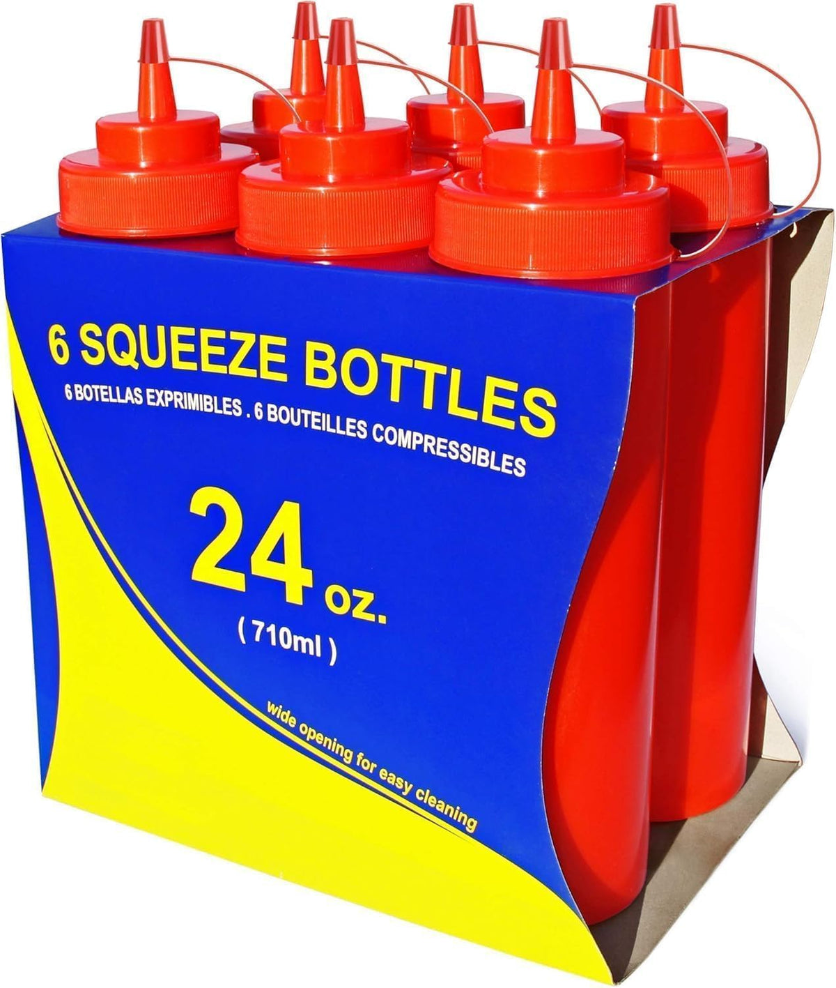 New Star Foodservice Plastic Squeeze Bottles, 32oz, Clear, 6 pk