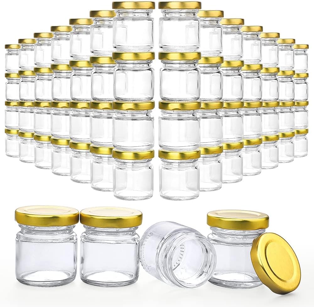 1.5oz Small Glass Jars with Lids, 60 Pcs Mini Honey Jars for Sample, Favors