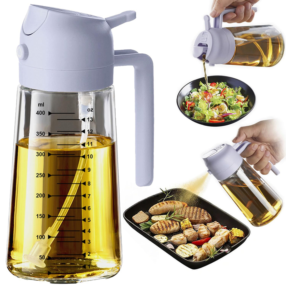 TrendPlain 16oz Olive Oil Sprayer for Cooking with Silicone Base, 2 Black