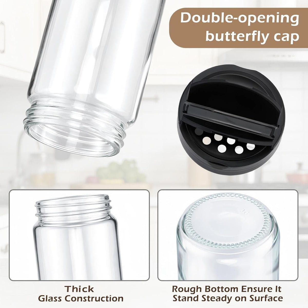6 Pack 16 oz Glass Spice Jars with Shaker Tops Lids Large Spice Bottle with Lids for Kitchen, Herbs, Sugar, Pantry Herb Salt Pepper Storage (Round)