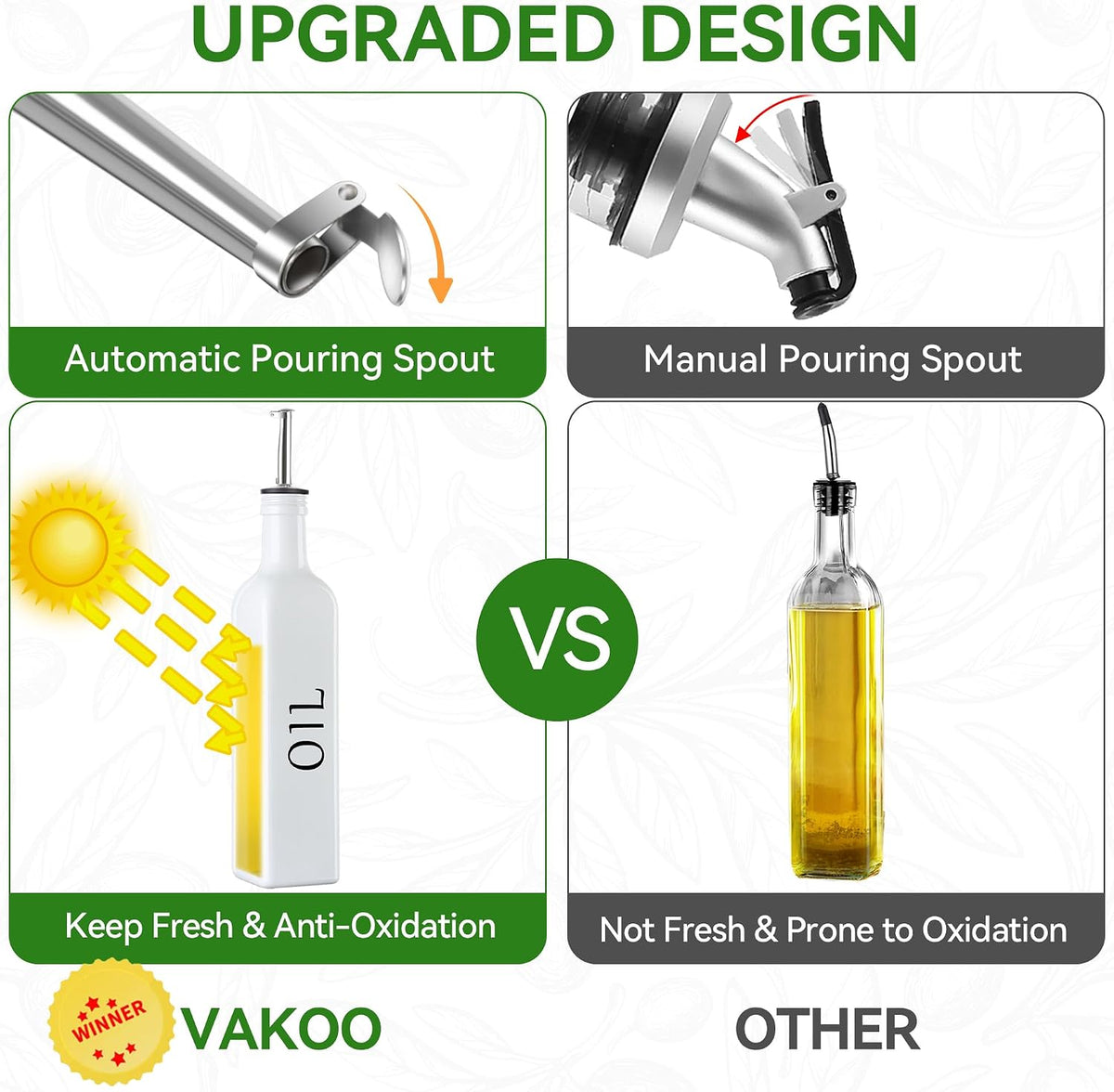 Vakoo Oil and Vinegar Dispenser Set - 17oz/500ml, White and Black