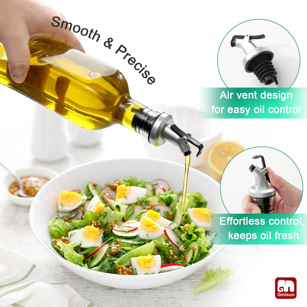 gmisun Oil and Vinegar Dispenser Bottles Set, 2 Pack 17 Fl Oz Olive Oil Dispensers Bottle for Kitchen, Clear Glass Cooking Vegetable Oil Container Cruet Set with Plastic Pourer Spout & Labels