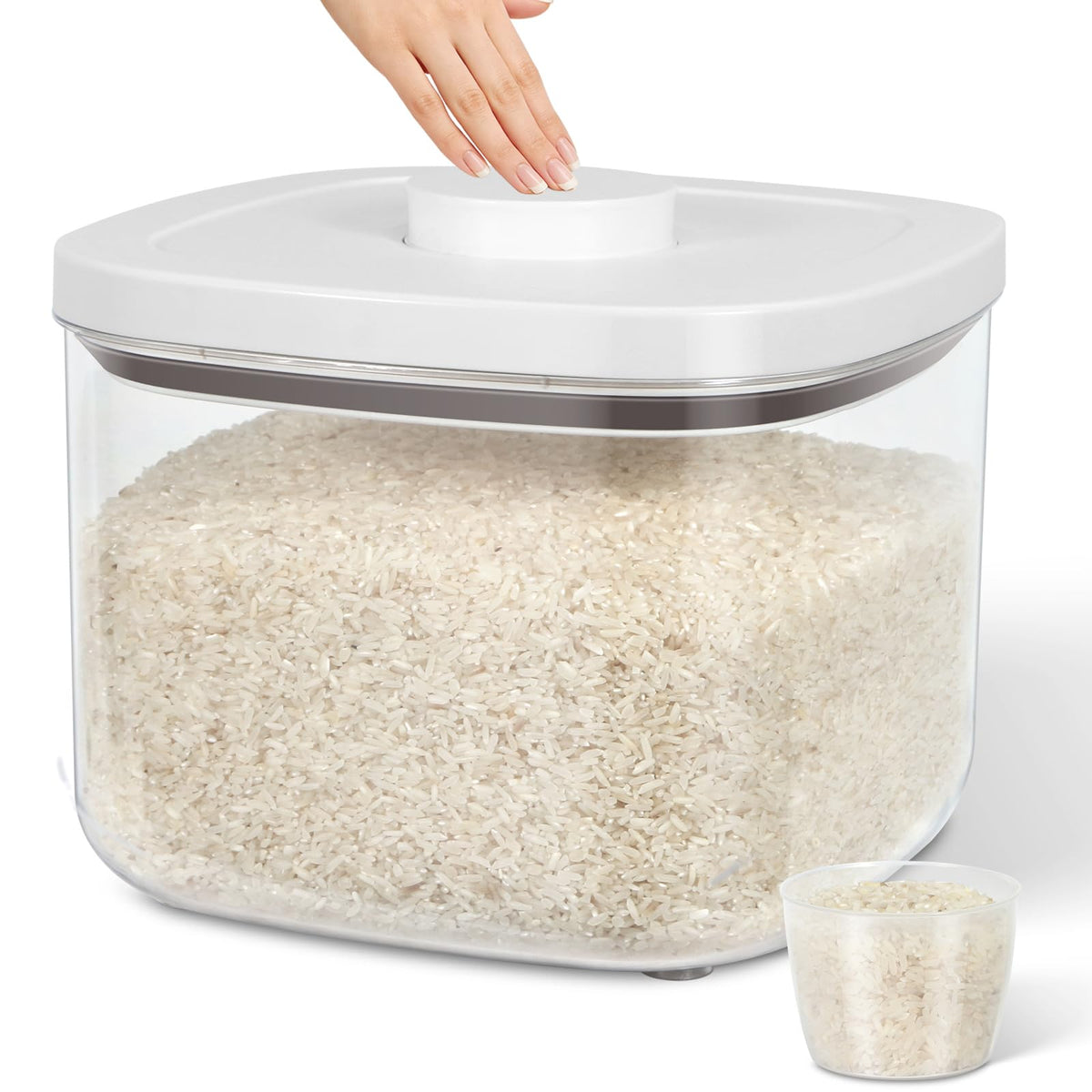 TBMax Rice Flour Storage Container with Automatic Flip-up Lid 13 Lbs | 6.5 Qt, Short and Narrow Food Storage Flour Bin for Kitchen Drwer Organization, Pet Dog Cat Food Storage Container