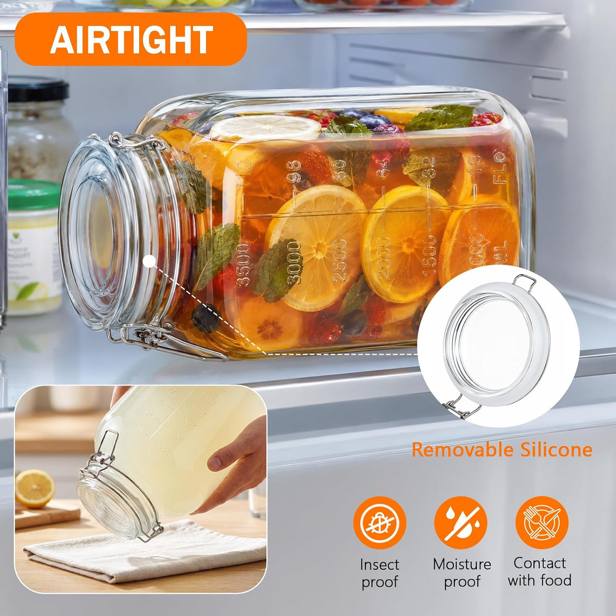 1.1 Gallon Glass Food Storage Containers with Airtight Lids, 2 Pack Large Flour Sugar Storage containers, Wide Mouth, Scoops, 8 Labels Included, Mason Jar for Pantry Organization, Pickling, Leak Proof