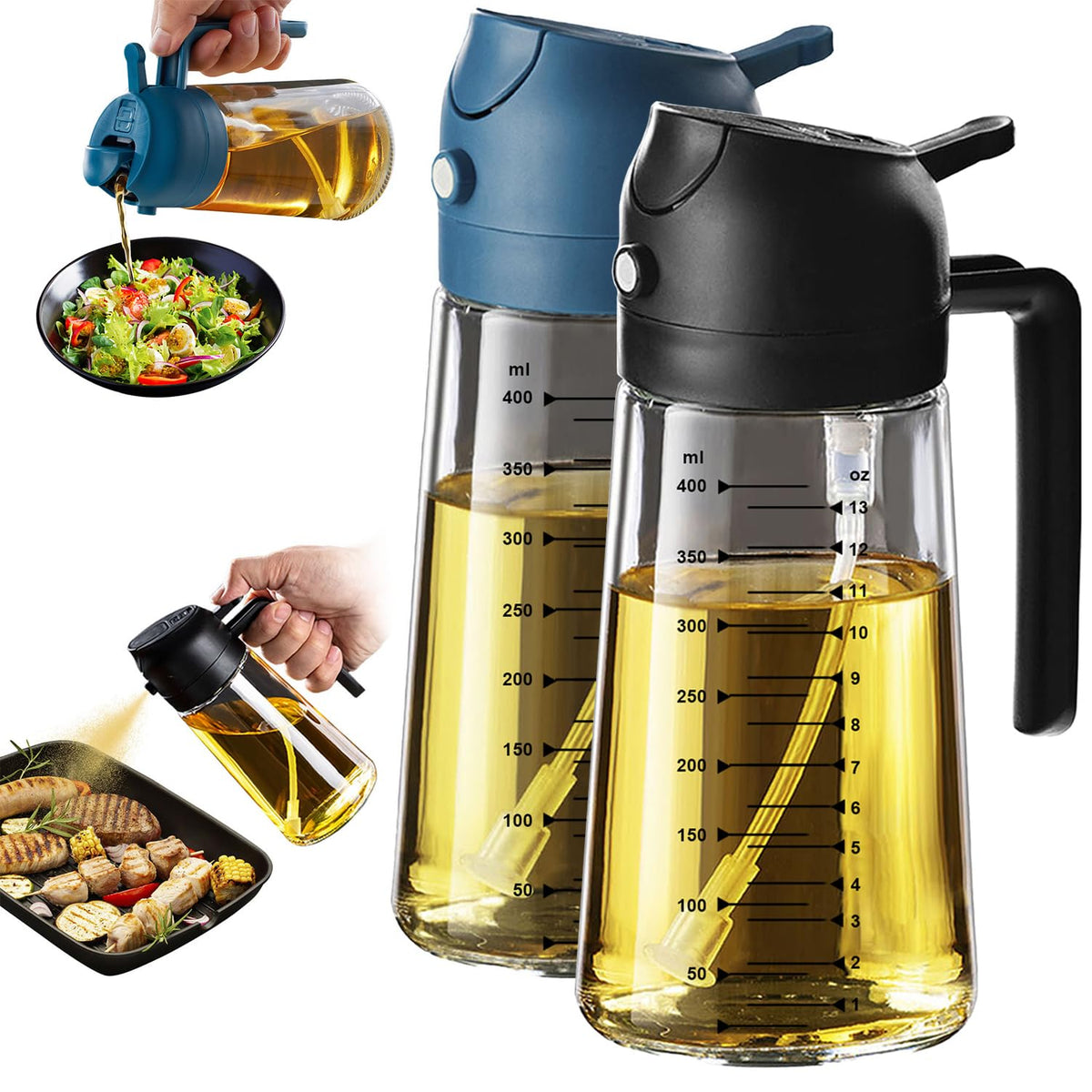 TrendPlain 16oz Olive Oil Sprayer for Cooking with Silicone Base, 2 Black