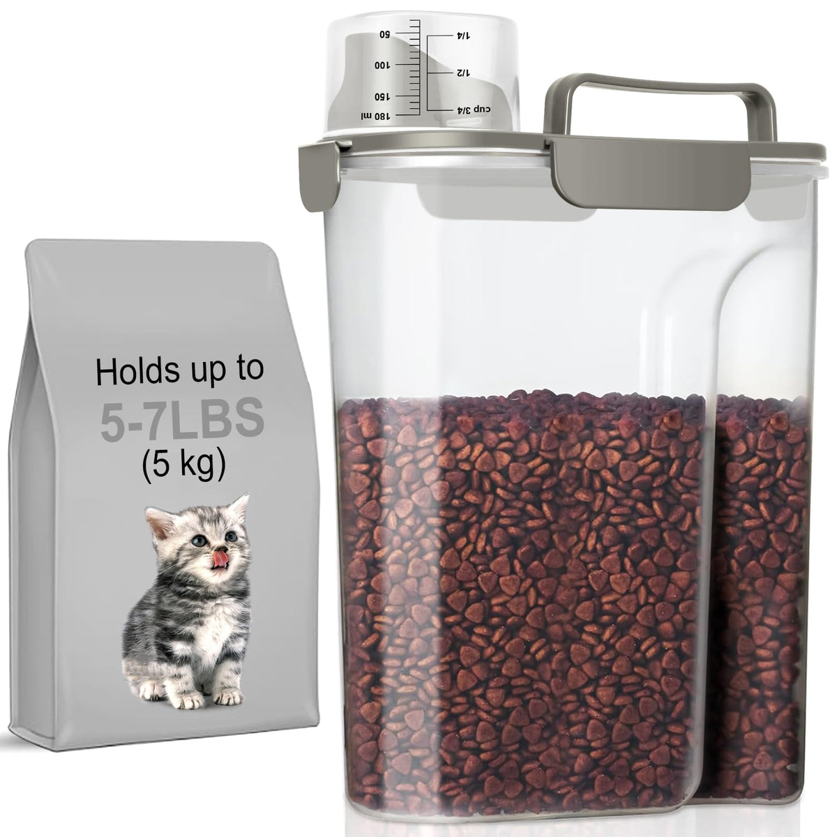 LEAWALK 5Lbs Airtight Cat Dog Food Storage Container with Upgraded Large Nozzle BPA-Free, Pet Food Storage Containers for Rice, Grain, Pet Food, Flour, Dog Treat Storage (Dark Gray, 5L-1pack)