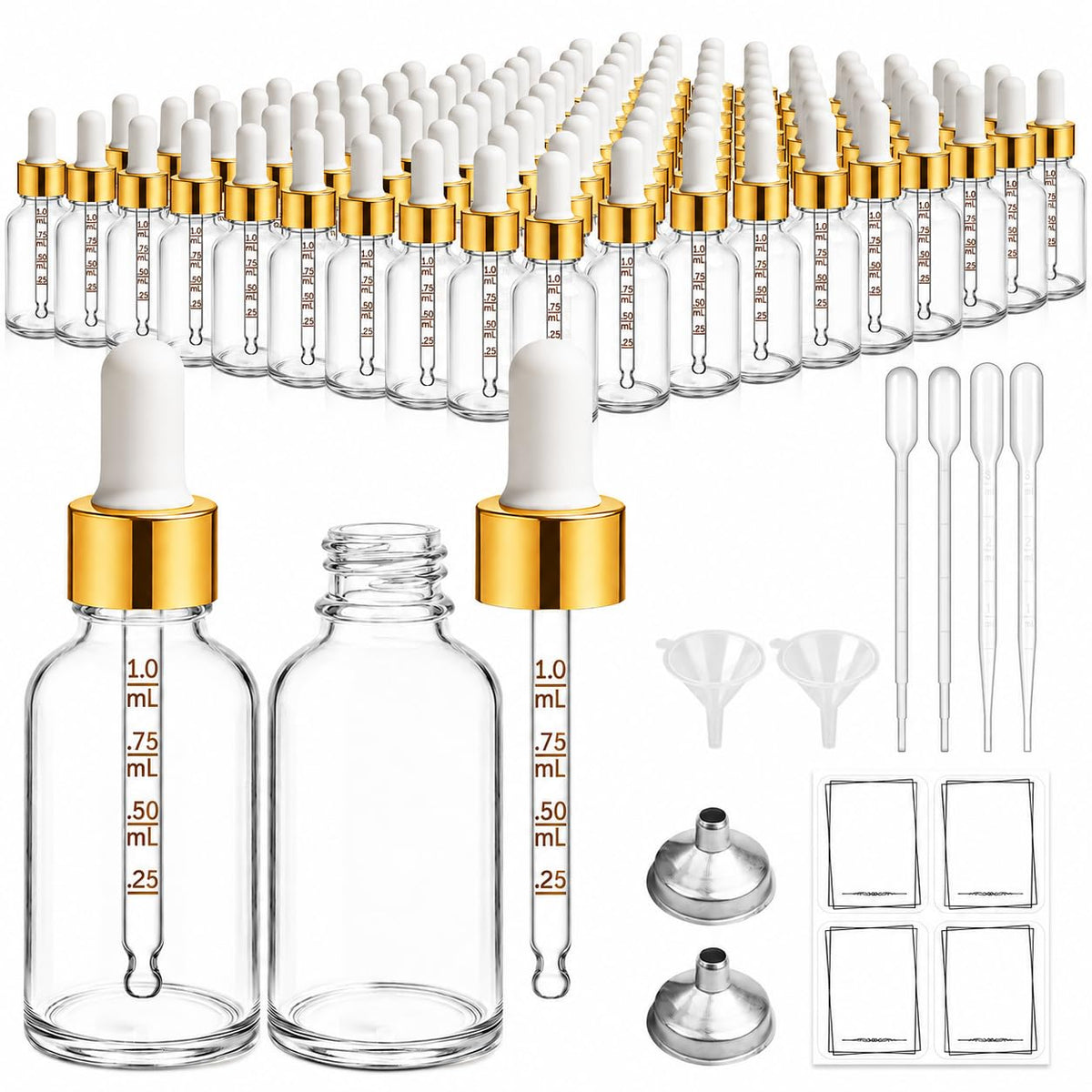 Bumobum 24 Pack 2 oz Clear Glass Dropper Bottles, 60ml Tincture Bottles