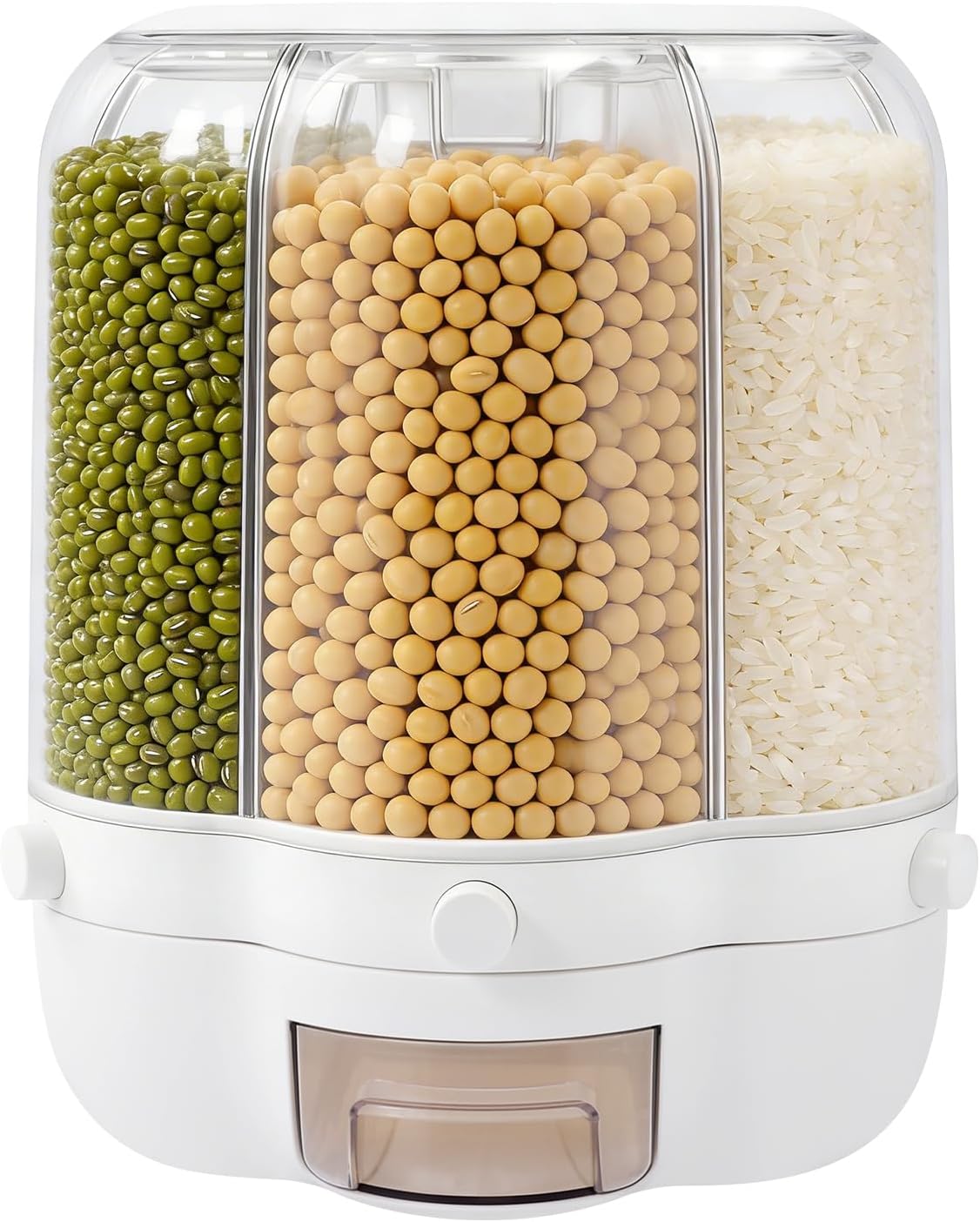 Rotating Food Dispenser,6-Grid Grain Storage Bin,Clear Cereal Container