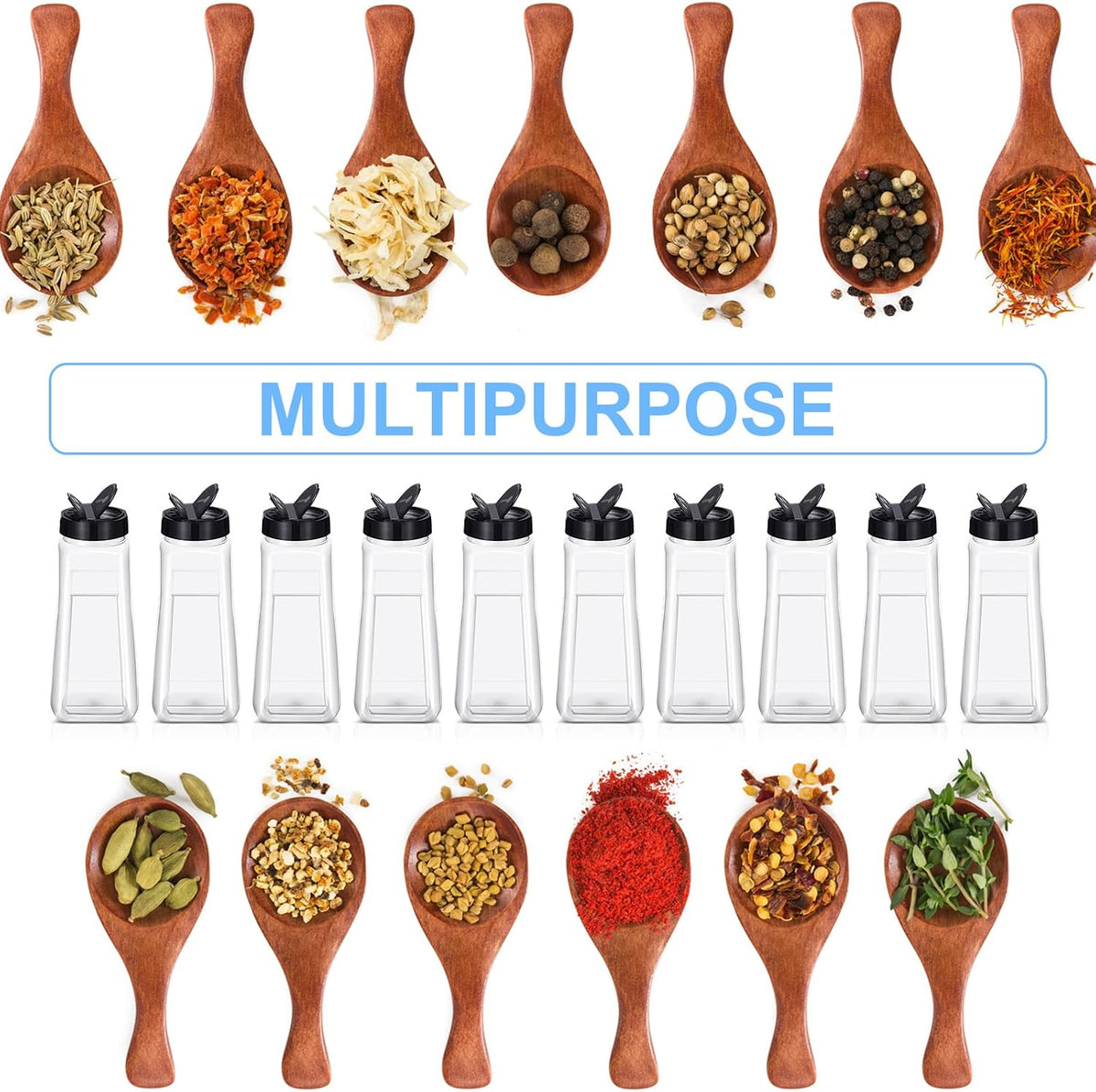 Zhehao 16 Pcs 32oz Plastic Spice Jars Bottle Containers with Black Cap