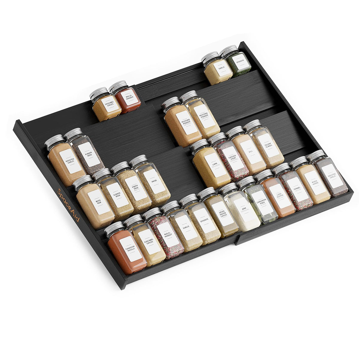 SpaceAid Bamboo Spice Drawer Organizer, (Need 3" Deep Drawer) Expandable 4 Tier Spices Rack for Cabinet, Kitchen Seasoning Storage Insert (Jars Not Included, From 12" to 23" Wide)