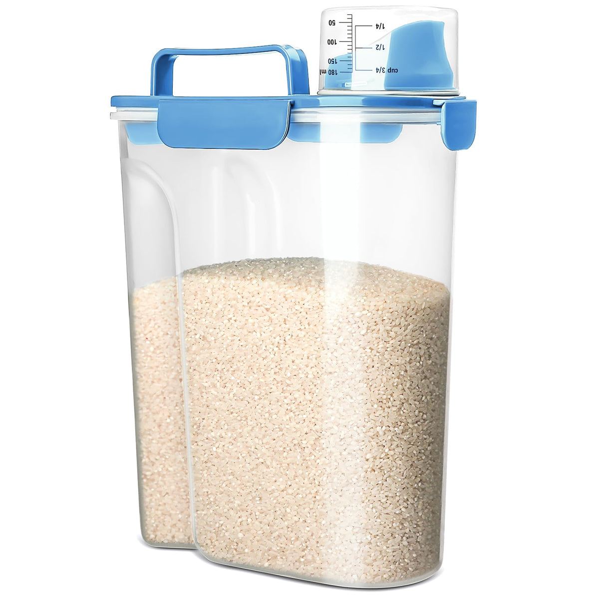 Viretec Rice Airtight Storage Container, 3 to 5Lbs Cereal Dry Food Flour Bin, Pet Dog Cat Food Dispenser with Measuring Cup, BPA Free Clear Plastic Kitchen and Pantry Organization Bin for Sugar