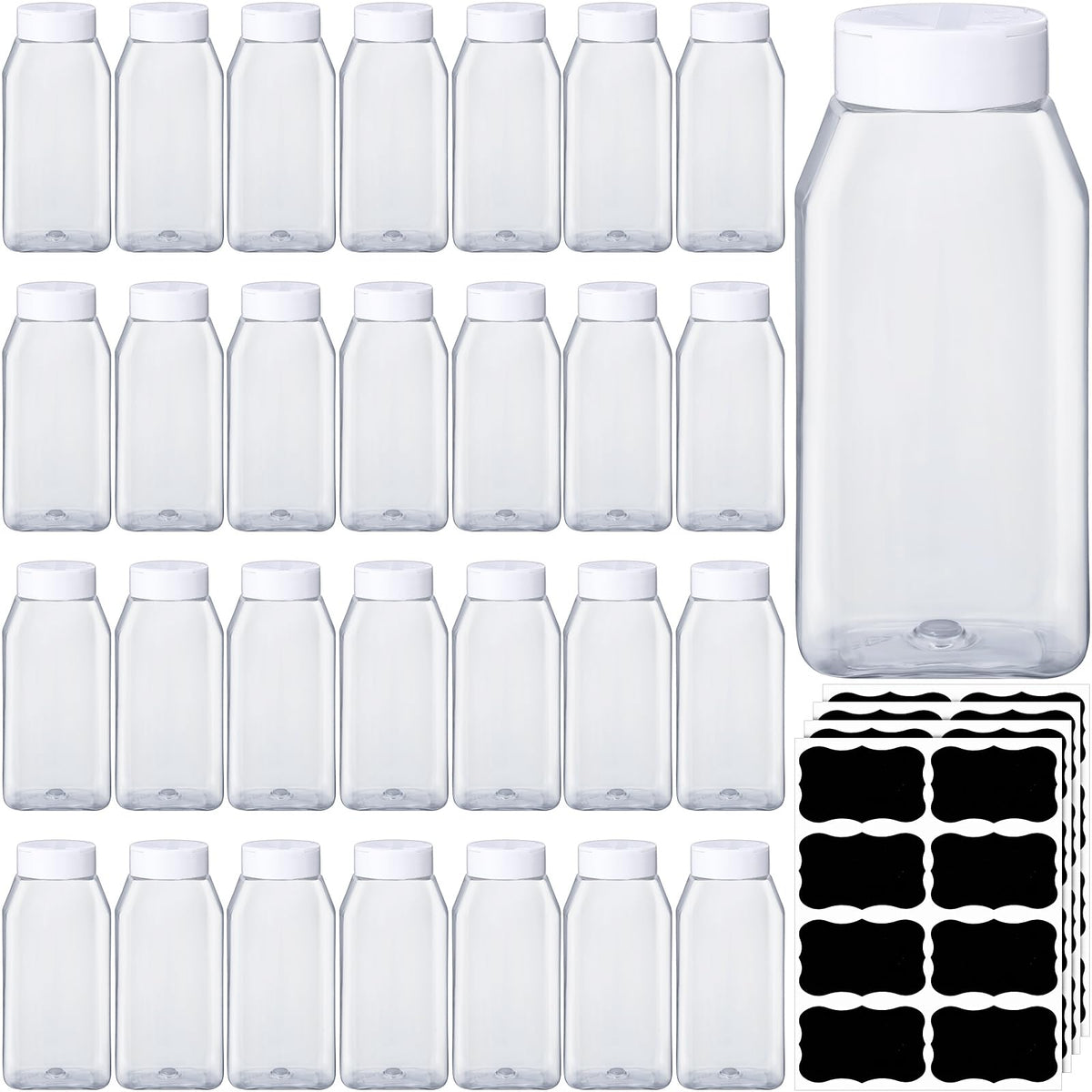 Mifoci 28 Pack 16 oz Black Plastic Spice Jars with Cap