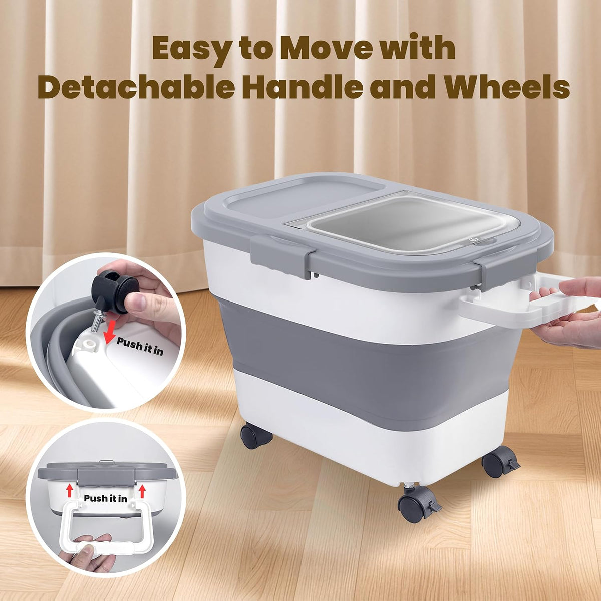 HOYTAMDA 20-30Lbs Rice Container,Collapsible Food Storage Container Wheels