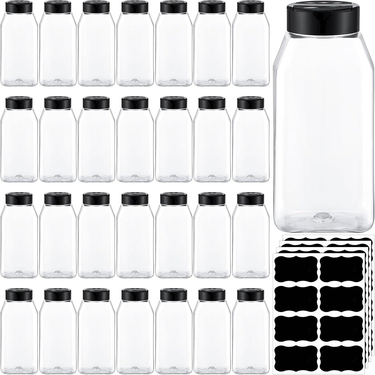 Mifoci 28 Pack 16 oz Black Plastic Spice Jars with Cap