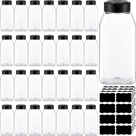 Mifoci 28 Pack 16 oz Black Plastic Spice Jars with Cap