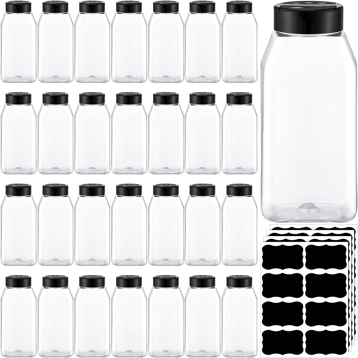 Mifoci 28 Pack 16 oz Black Plastic Spice Jars with Cap