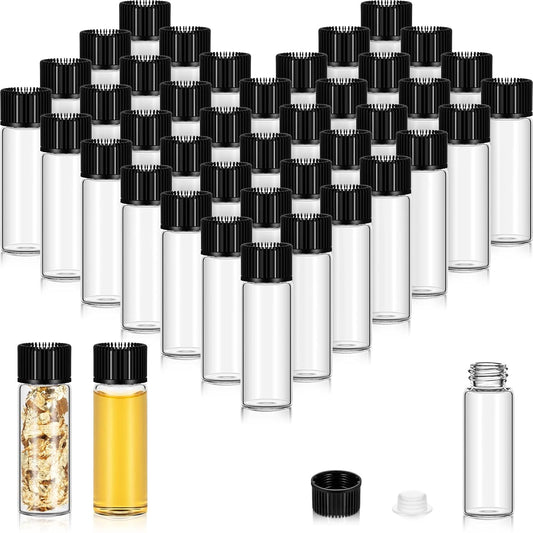 Lallisa 80 Pcs 5 ml Glass Vials with Screw Caps, Leakproof Small Glass Bottles Bulk, Mini Sample Vials with Plastic Stopper for Essential Oils, Sample, DIY Craft (Clear with Black Cap)