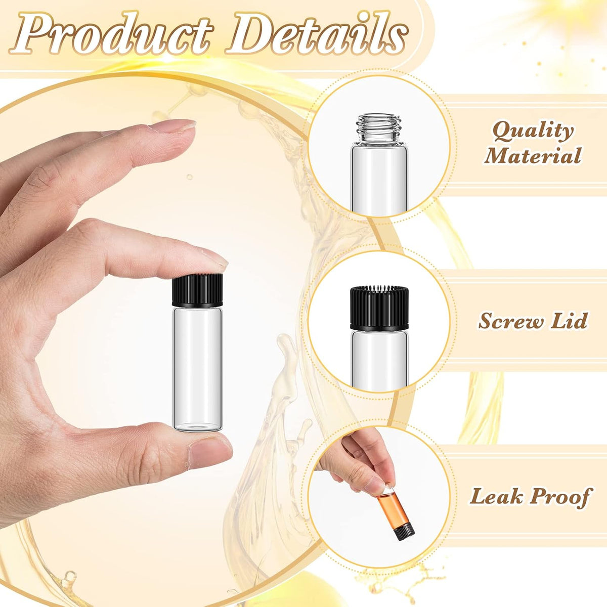 Lallisa 80 Pcs 5 ml Glass Vials with Screw Caps, Leakproof Small Glass Bottles Bulk, Mini Sample Vials with Plastic Stopper for Essential Oils, Sample, DIY Craft (Clear with Black Cap)