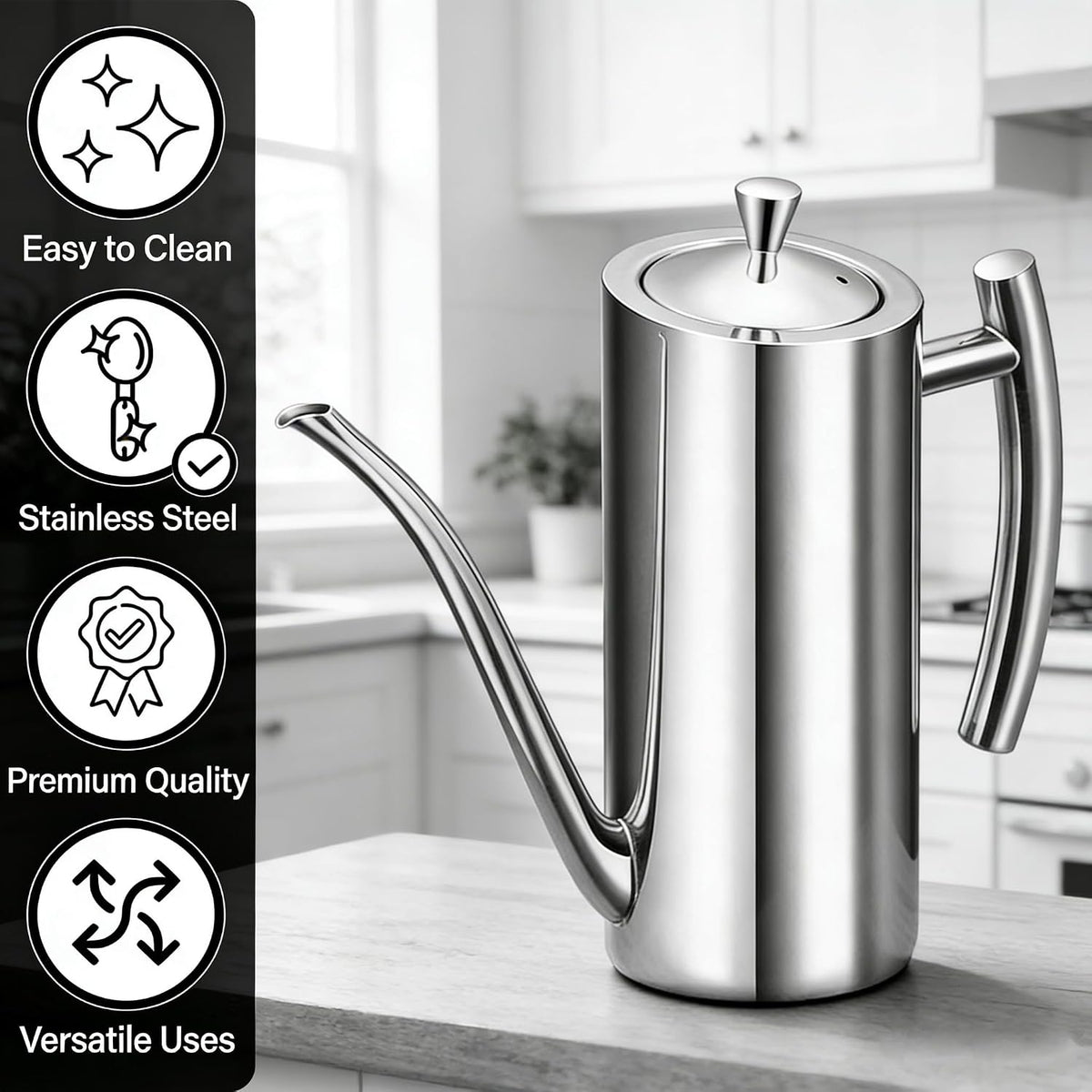 KSENDALO SUS304 24oz/700mL Stainless Steel Olive Oil Dispenser, Silver