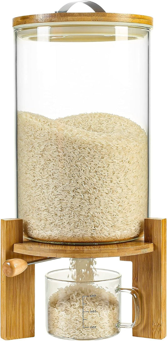 Glass Rice Dispenser, Airtight Rice Storage Container with Measuring Cup