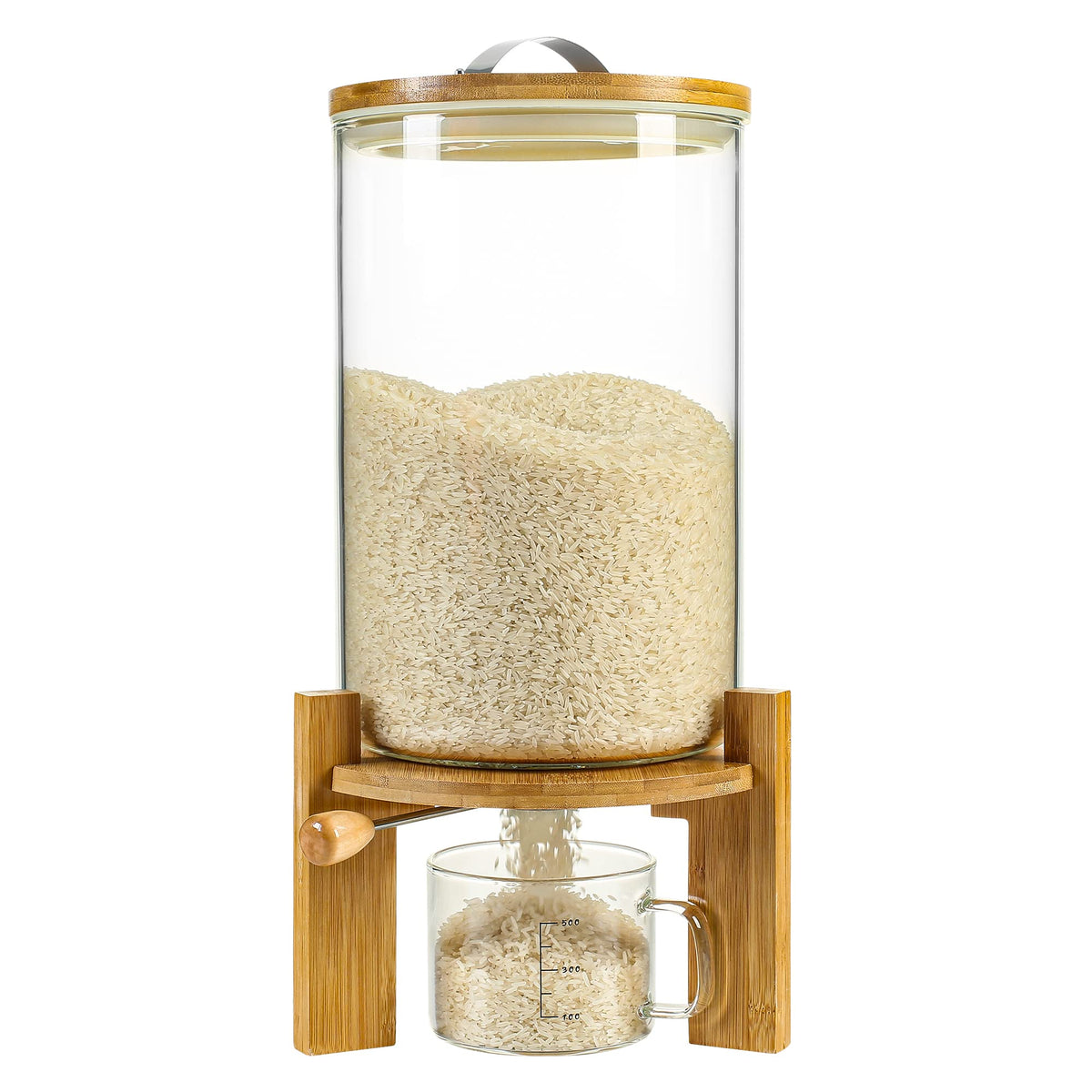 Glass Rice Dispenser, Airtight Rice Storage Container with Measuring Cup