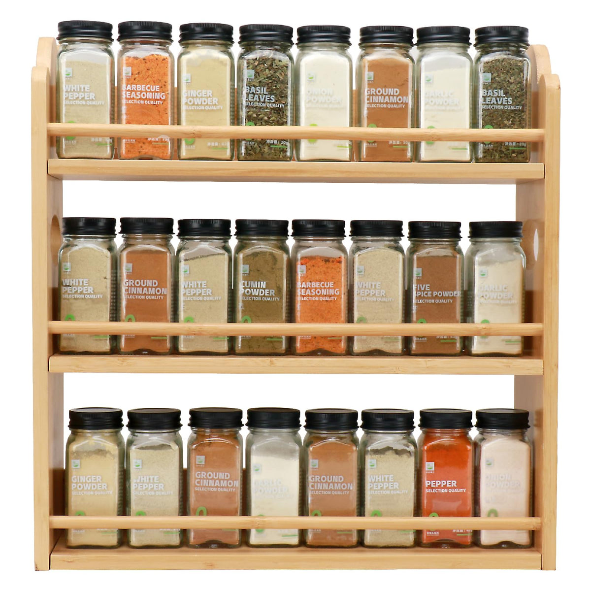3-Tier Bamboo Spice Rack, Wall Mount & Countertop Spice Organizer