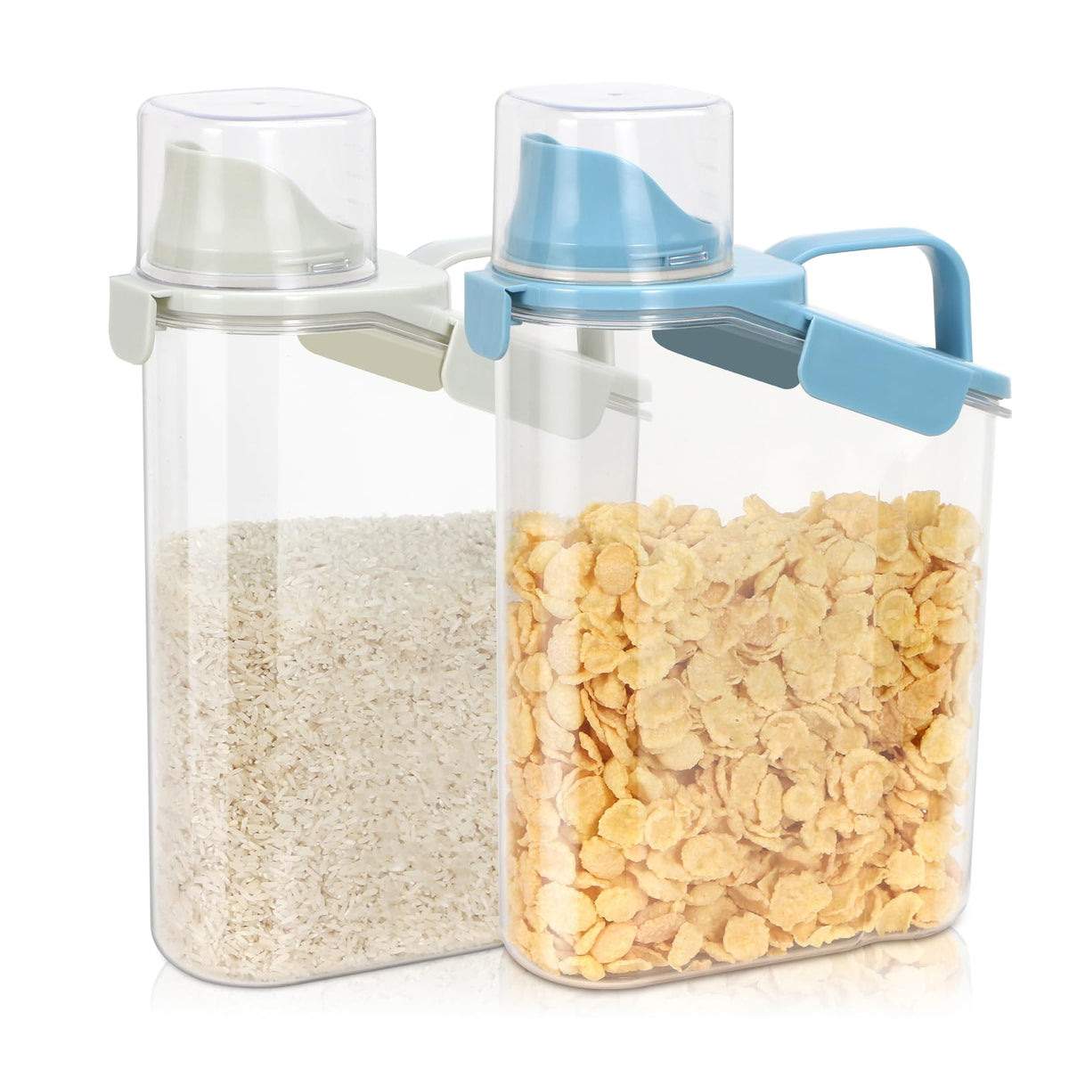 TBMax Rice Container Cereal Storage Container 2 Pack 5 Lbs, Kitchen Pantry Dry Food Storage Holder with Easy-Pouring Spout & Handy Cup, Small Pet Dog Cat Food Dispenser for Daily Feeding -Grey