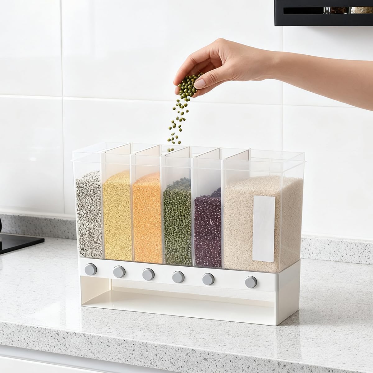 Countertop Rice Dispenser, One Press Grain Storage Container, Transparent Airtight Dry Food Organizer for Rice Beans Cereal Nuts Coffee Beans, Kitchen Pantry Storage Canister