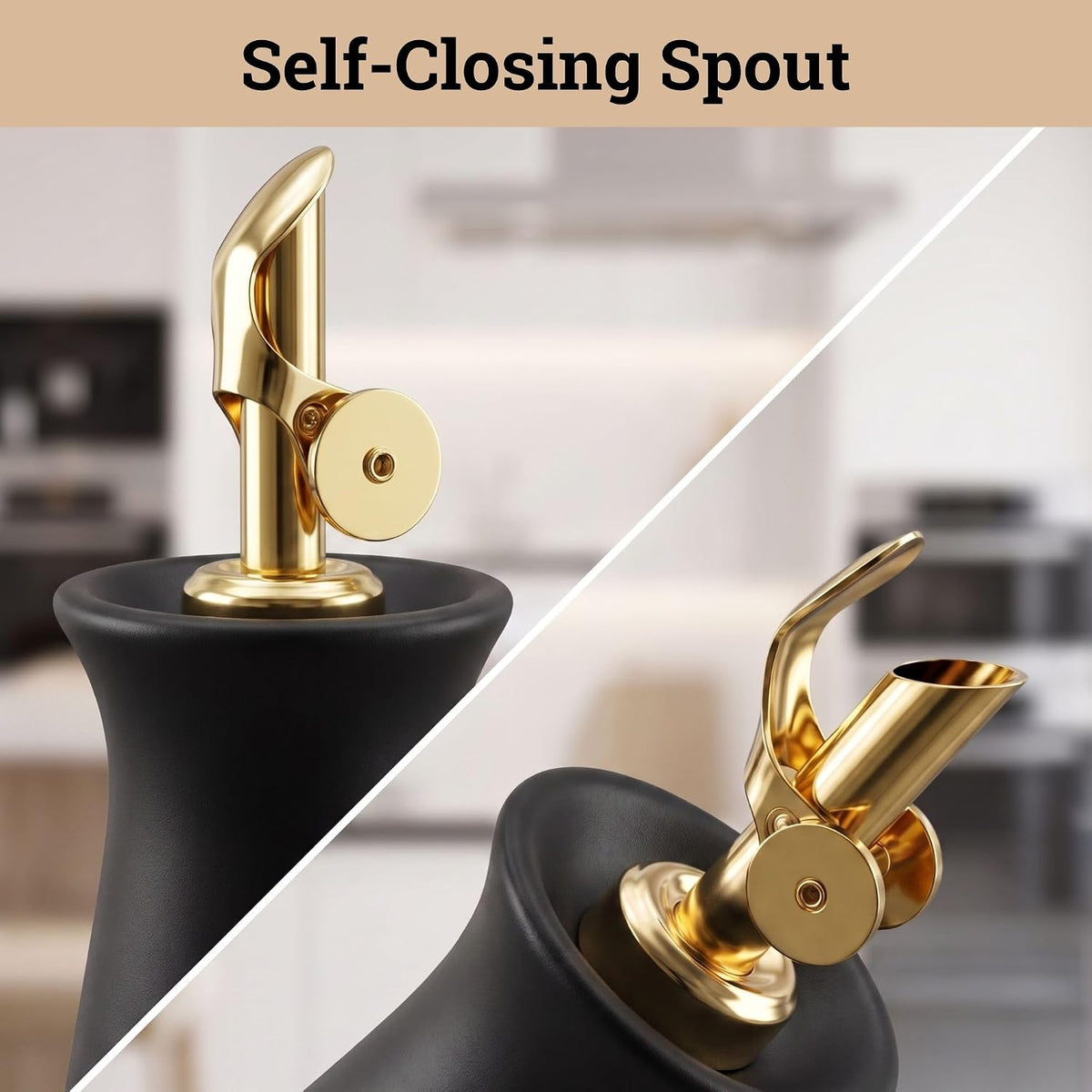 Ceramic Olive Oil Dispenser with Self-Closing Gold Spout, 530mL, Leakproof