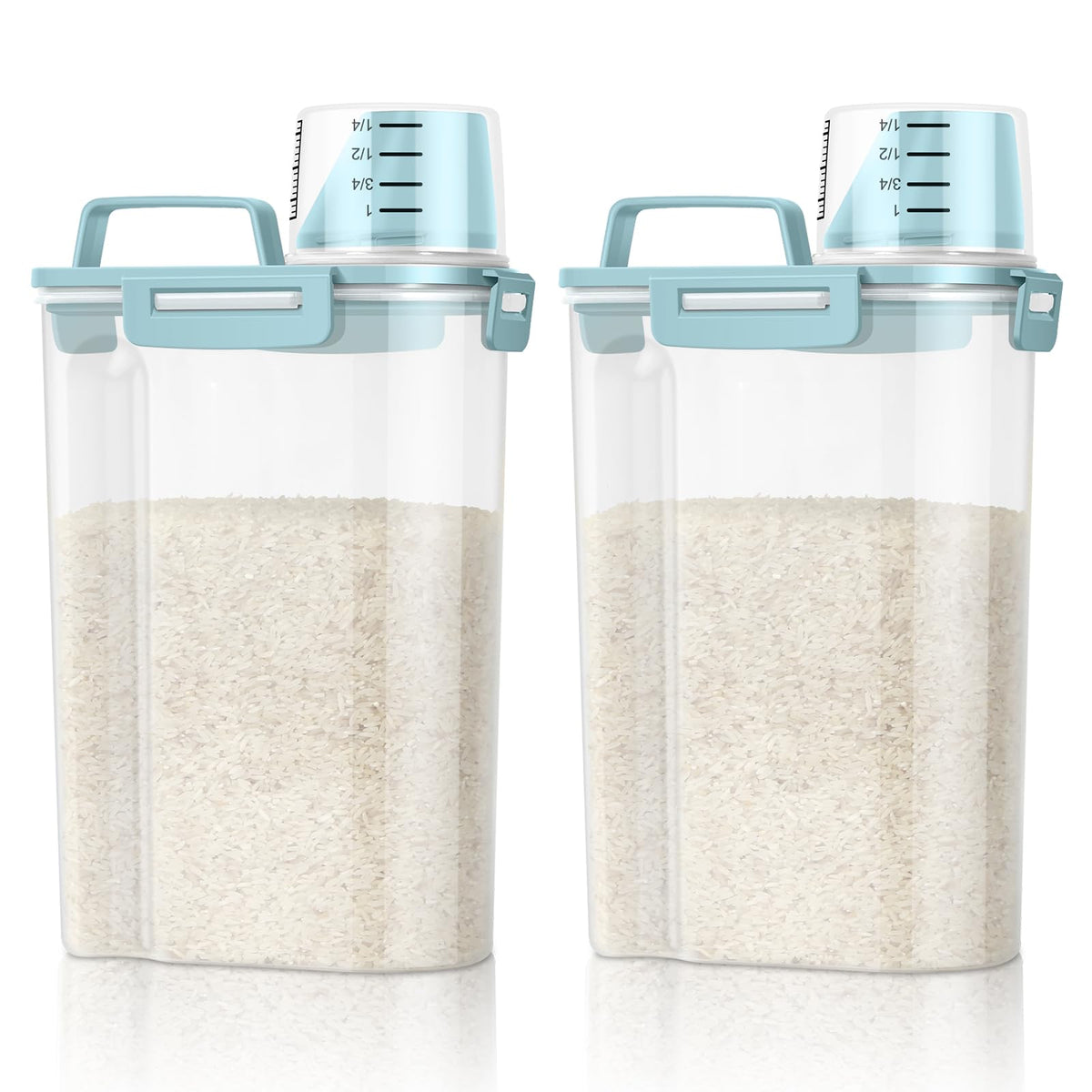 TBMax Rice Container Cereal Storage Container 2 Pack 5 Lbs, Kitchen Pantry Dry Food Storage Holder with Easy-Pouring Spout & Handy Cup, Small Pet Dog Cat Food Dispenser for Daily Feeding -Grey