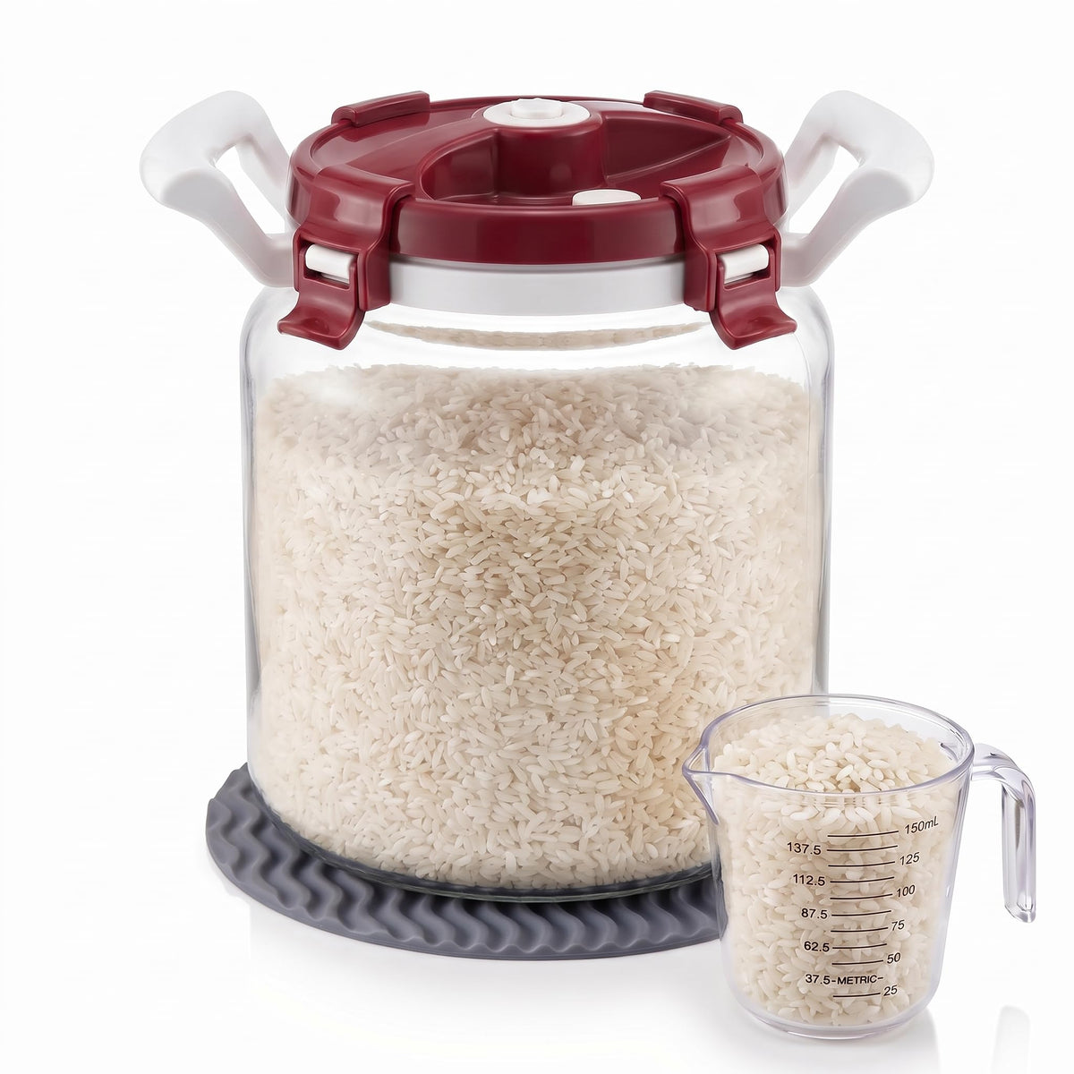 10L Glass Rice Storage Container for 20 lb Rice, Wide Mouth, Airtight Lid