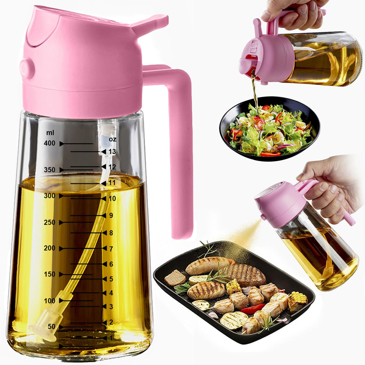 TrendPlain 16oz Olive Oil Sprayer for Cooking with Silicone Base, 2 Black