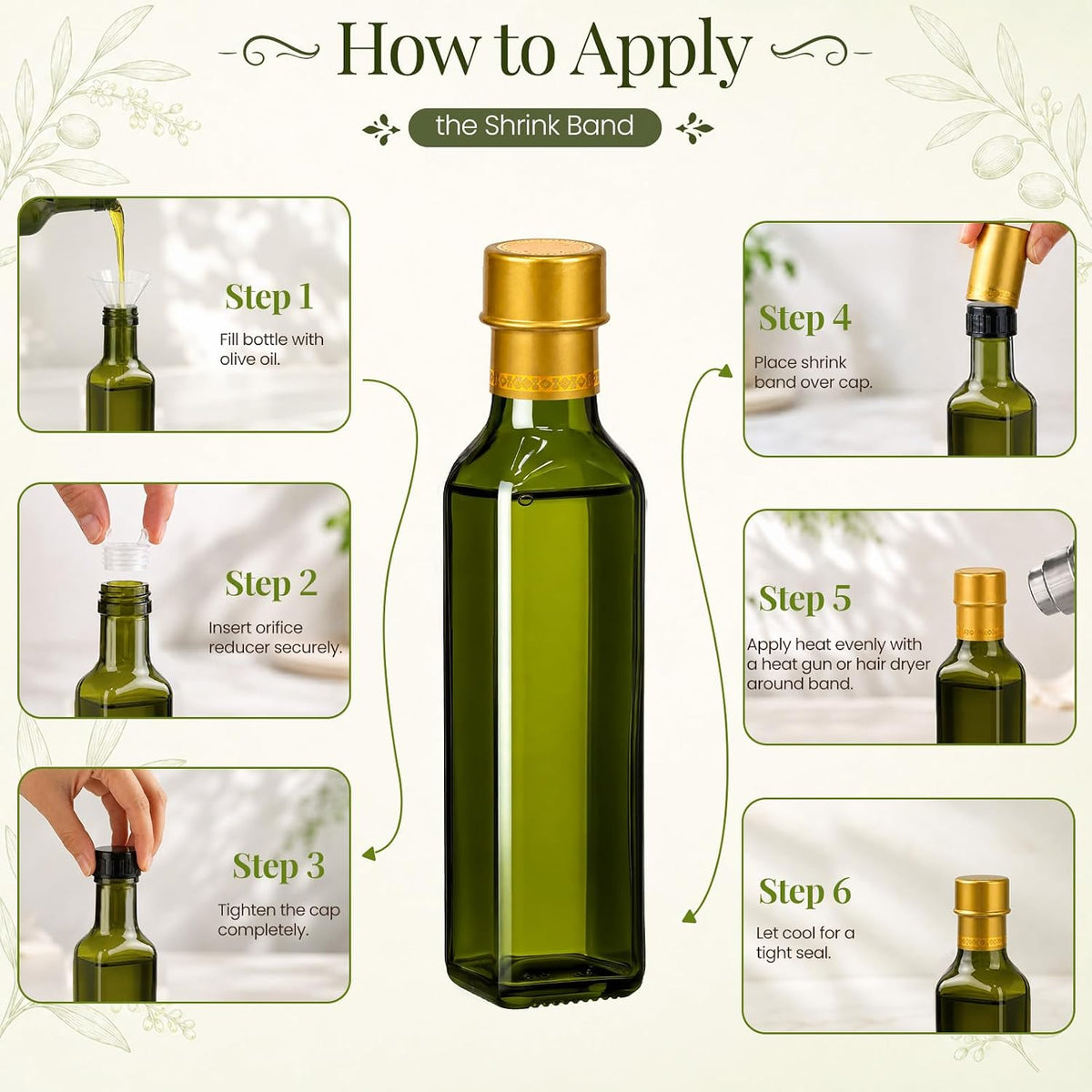 TBWIND 15 Pack 8.5oz (250ml) Olive Oil Bottles with Airtight Caps