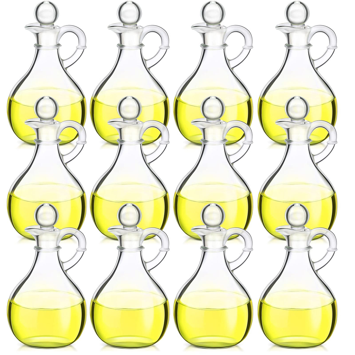 Zopeal 12 Pcs 12 oz Glass Oil Cruets with Stopper Bottle Vinegar Dispenser Small Salad Dressing Container Round Jar Glass Serving Syrup Bottles with Handle for Sauce Water Olive Oil