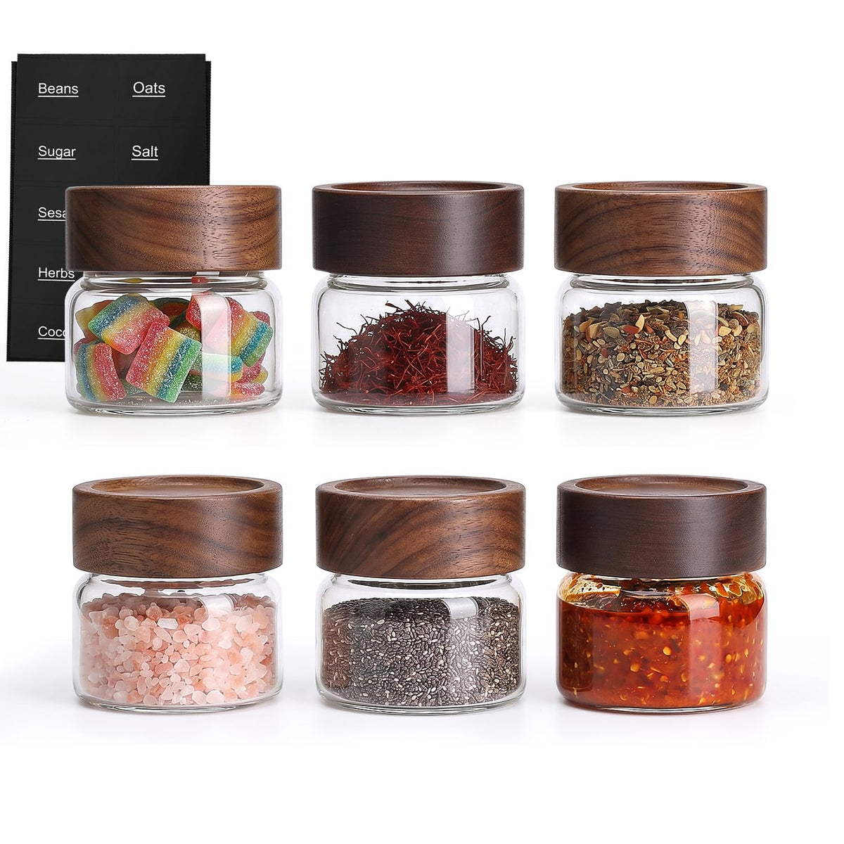 4 Pack 4 oz Glass Jars with Lids, Small Mason Jars with Airtight Acacia Wood Lid, Glass Spice Jars for Kitchen Pantry Organization, 4oz Small Jars for Spices, Nuts, Herbs & Seasoning