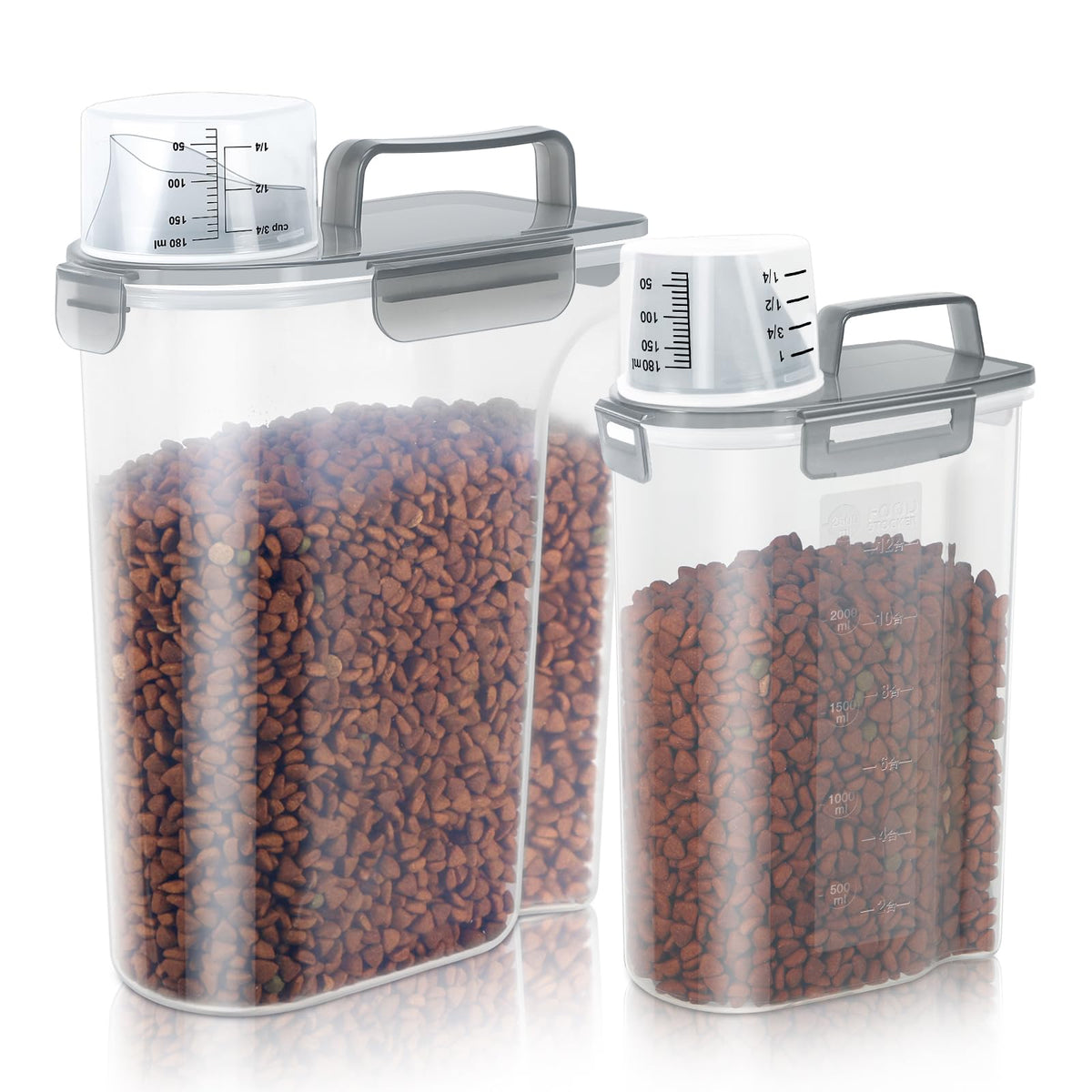 LEAWALK 5-7Lbs Dog Cat Food Storage Container with Upgraded Large Nozzle BPA-free, 4 Snap Seals Plastic Pet Food Storage Containers with Handles are Easy to Clean and Carry