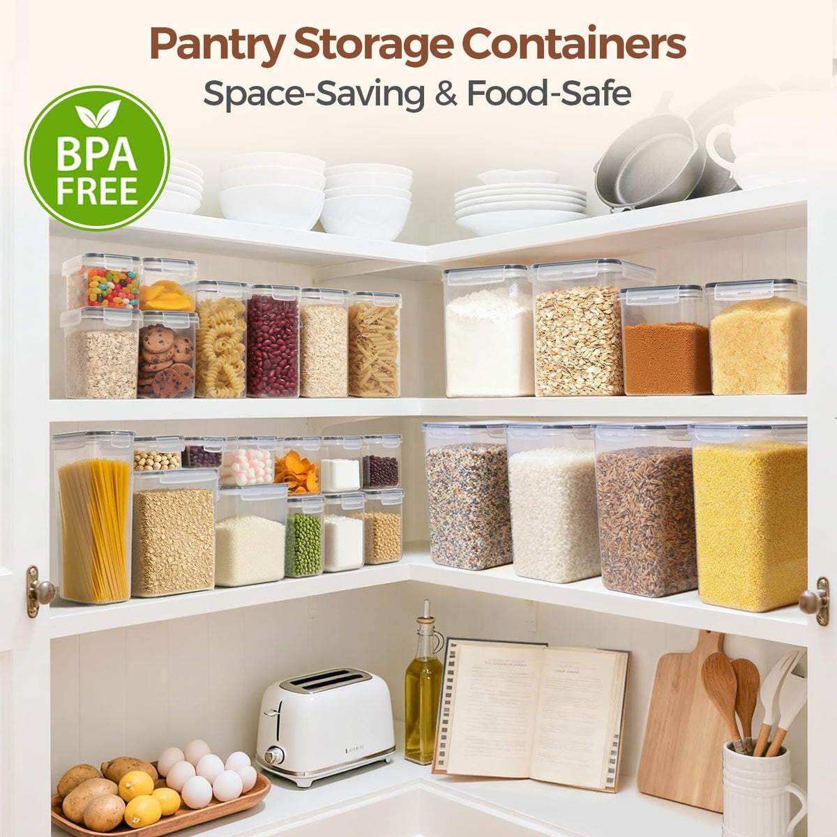 ComSaf Airtight Rice Storage Container with Lid 10Qt 2Pack, Large Capacity