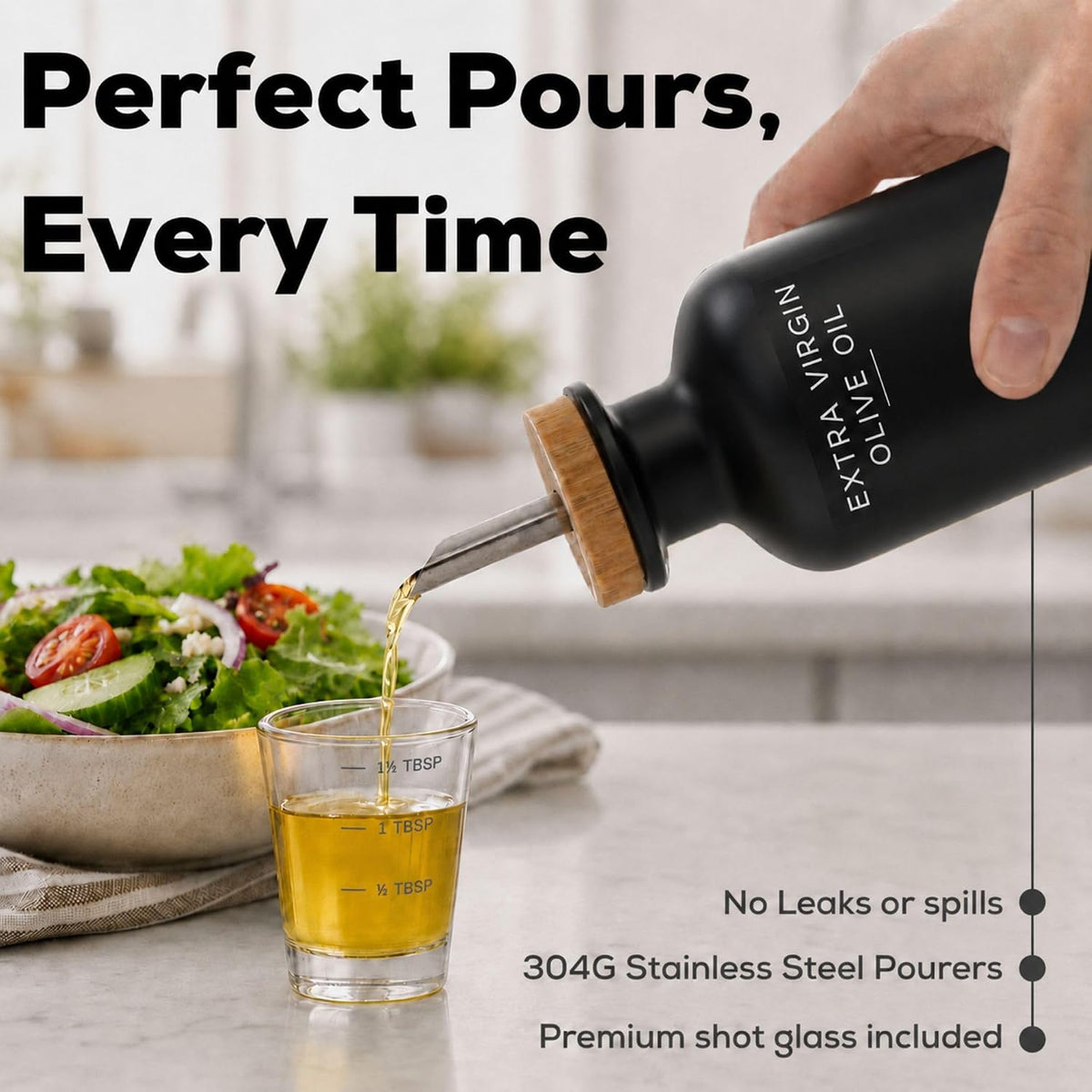 Brighter Barns Black Glass Olive Oil Dispenser Bottle for Kitchen Oil and Vinegar Dispenser, Soy Sauce Bottle - Farmhouse Kitchen Decor for Restaurant, Hotel, Coffee Bar Accessories (Black, 12oz)