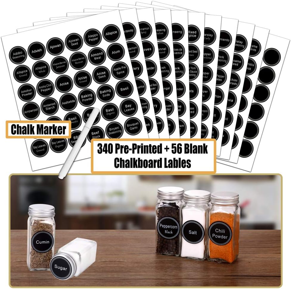 SWOMMOLY 66 Pcs 4 oz Glass Spice Jars with Shaker Lids and 703 Spice Labels