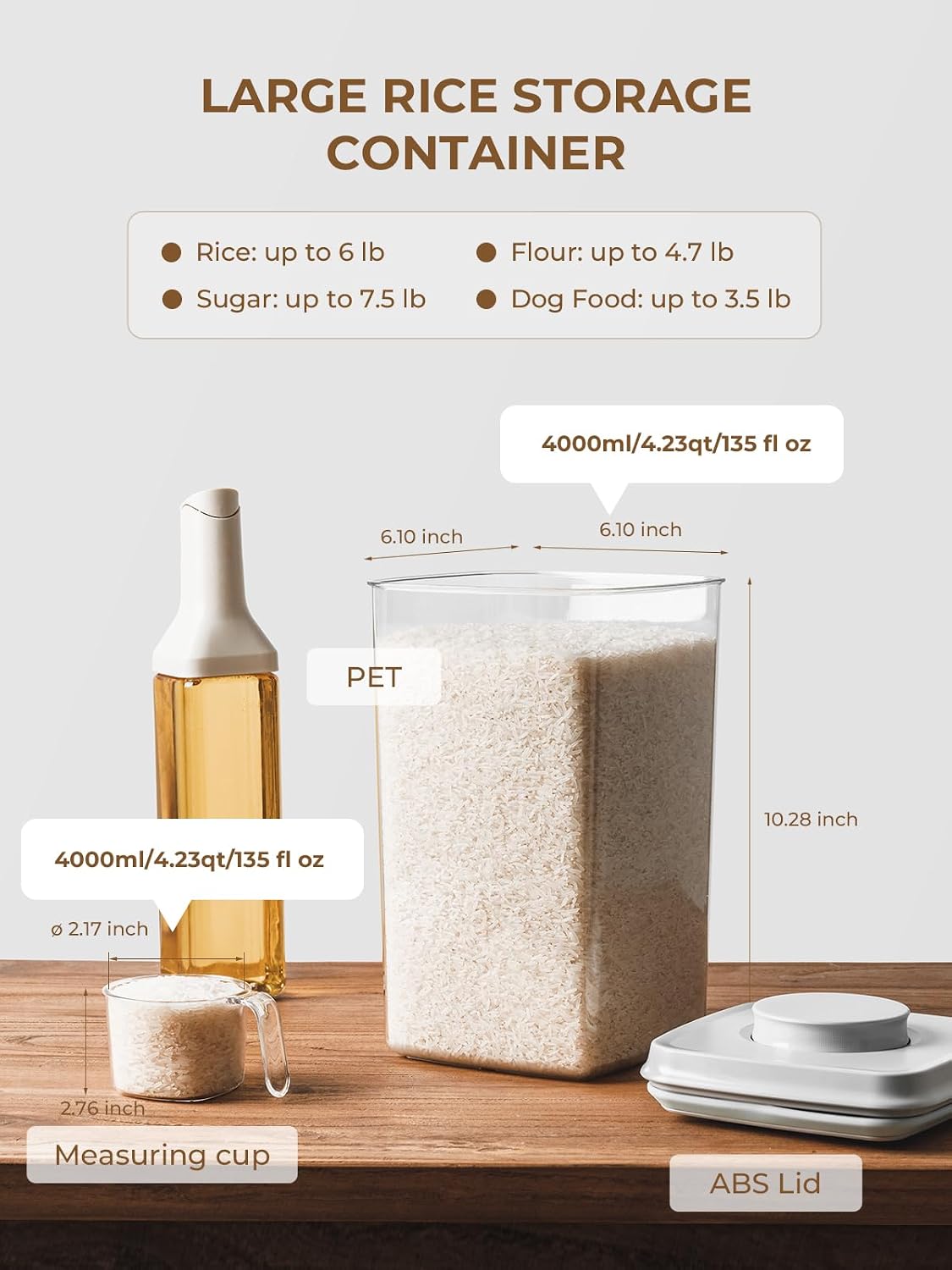 Airtight Food Storage Container, 4.22 Qt Large Pantry Canister with Pop Lid