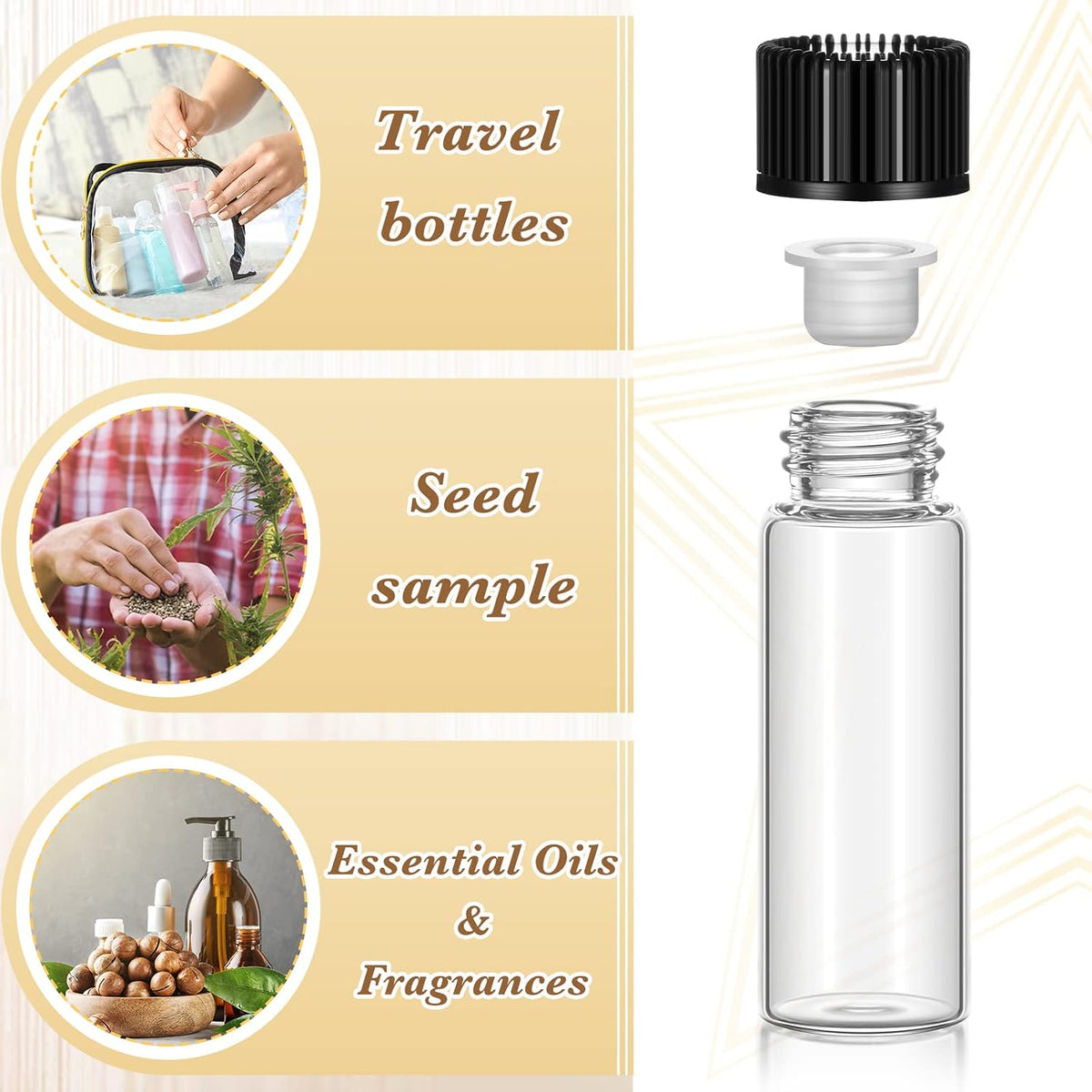 Lallisa 80 Pcs 5 ml Glass Vials with Screw Caps, Leakproof Small Glass Bottles Bulk, Mini Sample Vials with Plastic Stopper for Essential Oils, Sample, DIY Craft (Clear with Black Cap)