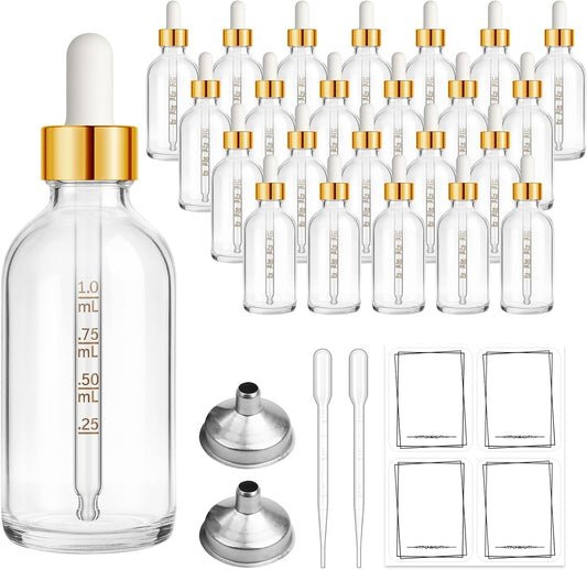 Bumobum 24 Pack 2 oz Clear Glass Dropper Bottles, 60ml Tincture Bottles